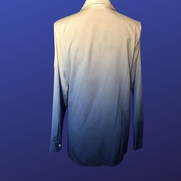 calvin KLEIN 100% Polyester OMBRE DIP DYE Roll Tab Blouse, NWOT, Size Small - Picture 2 of 7
